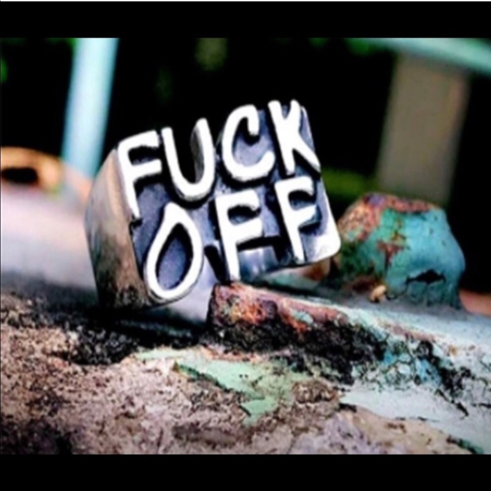 Stainless steel fuck off ring size 6 new punk rock - Picture 3 of 7